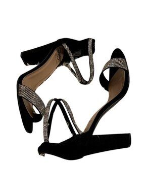 Daisy Fuentes Black Rhinestone Embellished Strappy Heel Sandals Size 12